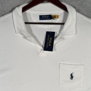 Polo Ralph Lauren Polo Shirt Mens 2XL White Terry Johnny Collar Towelling Pocket